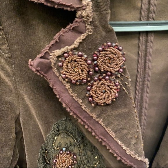 FLAIR COLLECTION Women Brown Embellished Corduroy Boho Blazer-Medium-Fit Small - Picture 6 of 11